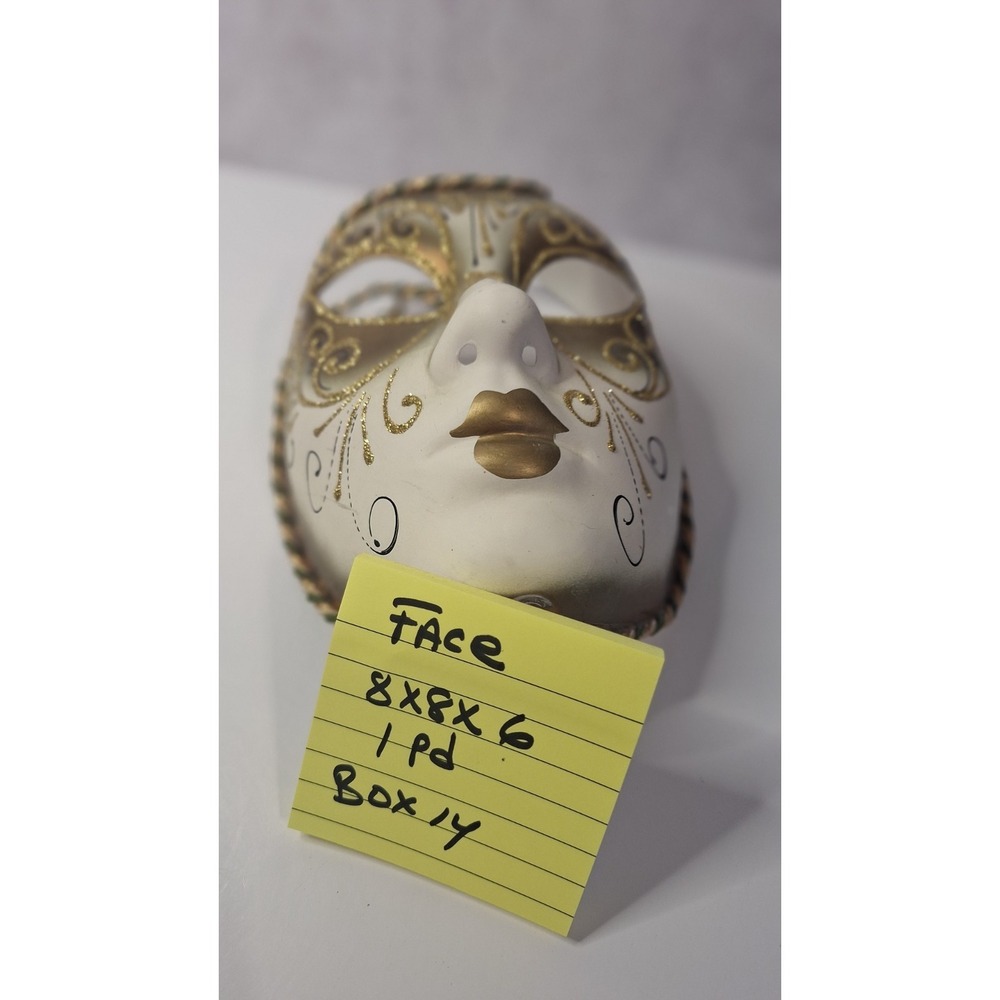 Papier-Mâché Decorative Mask,Venetian-Style Masquerade Maskwith Gold and Cream - Picture 6 of 6
